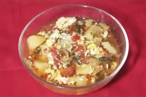 Scrambled Egg Potato Fenugreek Leaf Bowl/Dinner Recipes/Potato Recipes/Egg Recipe/Pilaf Recipes 1529