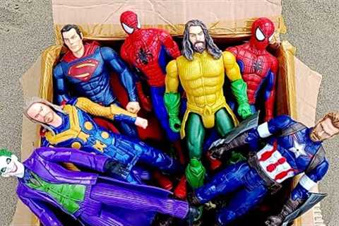 UNBOXING SUPERHERO AVENGERS,,IRON-SPIDER-MAN,CAPTAIN AMERICA,AQUAMAN,HULK SMASH,JOKER,SUPERMAN,THOR