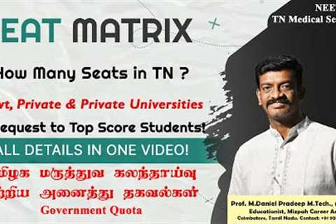 Tamilnadu Medical Colleges Seat Matrix 2023 - High Score in NEET 2023 - Rank Analysis