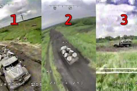 Three Ukrainian FPV Drones Take Out Three UMZ Minelaying vehicles