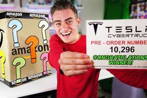 I GOT A TESLA CYBERTRUCK FROM A $5000 AMAZON MYSTERY BOX!! (GIANT UNBOXING!) - Giveaway