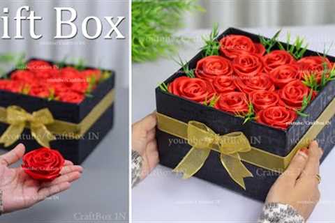 Diy gift box with Satin Ribbon roses | best out of waste cardboard craft | Ribbon craft ideas