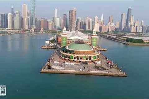 Navy Pier Chicago Illinois Lake Michigan Skyline 4K Stock Drone Video Footage DJI Mavic 3