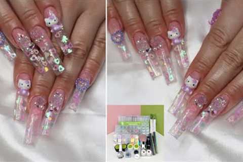 ColorfulJuly June Mystery Box Unboxing! Hello Kitty Bow Glitter Ombré Kawaii Polygel Hybrid Nails