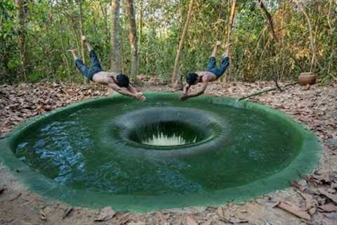 Jungle survival skills, building an underground King Kong villa, with a luxurious swimming pool
