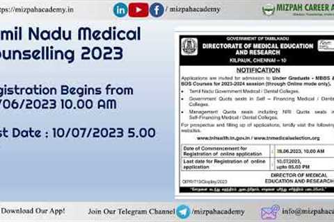 Tamil Nadu Medical Counselling Date Announced - Initial Registration Starts from 28th June 2023