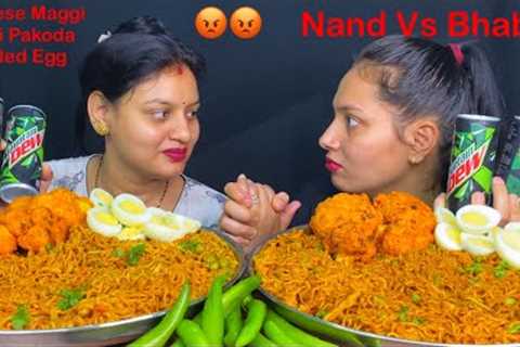 Eating Chinese Style Maggi Masala, Gobi Pakoda, Egg | Nand Vs Bhabhi Eating Show| Street Food Eating