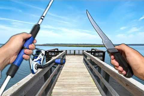 Eating Whatever I Catch from this TINY Fishing Pier (Catch and Cook)