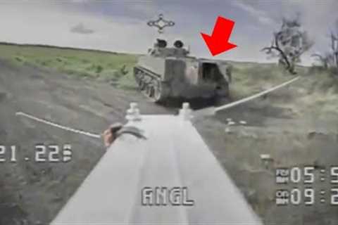 Ukrainian FPV Drone Going After Back Door Of BMP-1