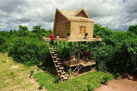Building a Private Complete Bamboo House in the Atmospheric Forest by Beautiful Survival Girls