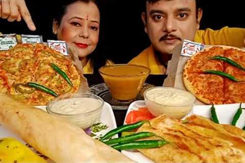 ASMR:SPICY🔥CHILLI MYSORE MASALA DOSA DOMINO'S PIZZA EATING CHALLENGE|INDIAN STREET..
