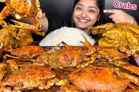 SPICY MASALA CRABS CURRY WITH 2 SPICY WHOLE CHICKEN CURRY AND BASMATI RICE | INDIAN FOOD MUKBANG