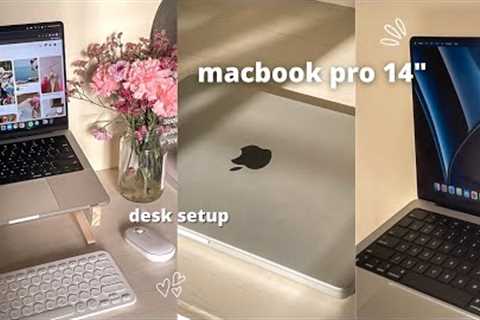 macbook pro 14 asmr unboxing 💻 + accessories &amp; minimalist desk setup 🌸