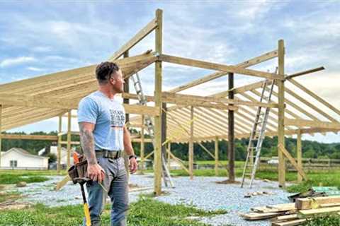 Pole Barn Build On A Budget! Telephone poles and HEAVY Beams