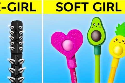 E-GIRL VS SOFT GIRL SCHOOL HACKS || Who is better? Cool Hacks &amp; Cheat🤫 Tricks by 123 GO!..