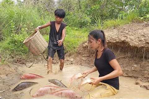 Survival skills: Catch and cook red fish for food in forest - Red fish soup spicy Eating delicious
