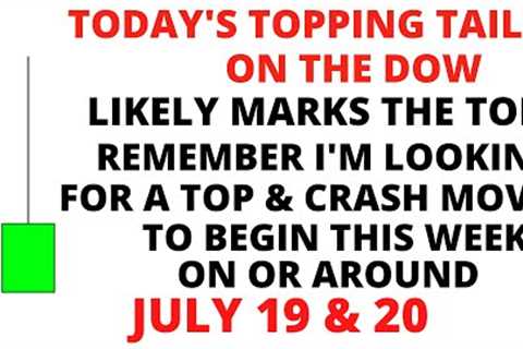 As I Said Last Week, The Stock Market Top &amp; CRASH Likely Starts This Week On Or Around July 19..