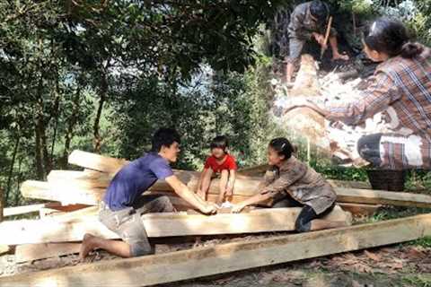 skill. primitive logging. Couple. wood gathering. build shelter. in the forest.