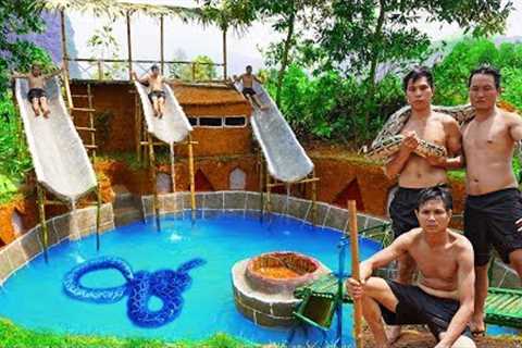 Primitive Survival 4K Video - Build PYTHON House Amazing 3 Water Slide Swimming Pool Secret House