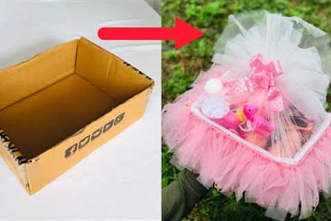 DIY HAMPER From CARDBOARD BOX | Cardboard Reuse Ideas | Cute Hamper