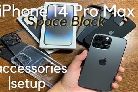 iPhone 14 Pro Max (Space Black) - Unboxing | Setup + Accessories (4K)