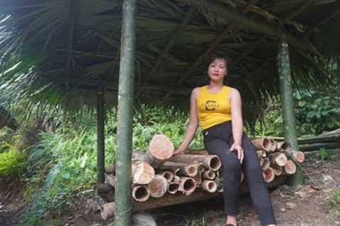 Build a house to store firewood, Build LOG CABIN - Green forest farm, free bushcraft