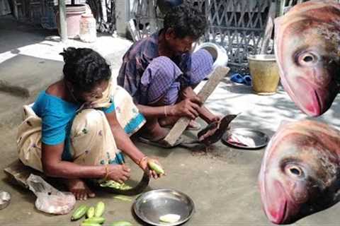 Normal days of this tribe couple after drinking | how they cutting &amp; cooking fish head recipe