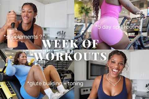 WEEK OF WORKOUTS | my 5-day workout split, glute focused, gym supplements