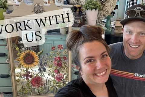 Day in the life of Shop Owners - Barn Clean out part 2 - painting a thrifted mirror &amp; IOD..