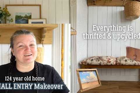 SMALL ENTRY MAKEOVER * Upholstered bench + Faux oil canvas art + Wood Scrap project* Elysia English