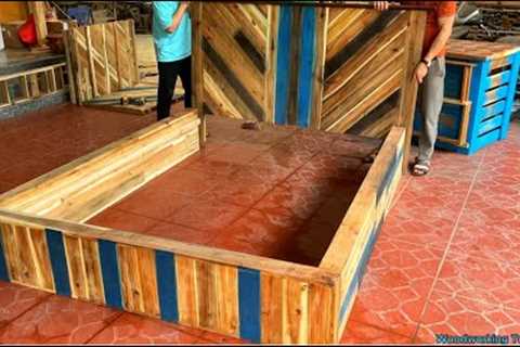 Wood Crafts: Building a Pallet Bed from Wooden Pallets | Woodworking DIY Project