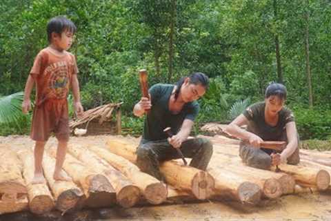 build a wooden house with his wife and children, farm life, survival alone