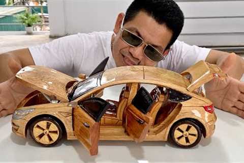 Wood Carving - Special Edition of the Tesla Model 3 - Woodworking Art