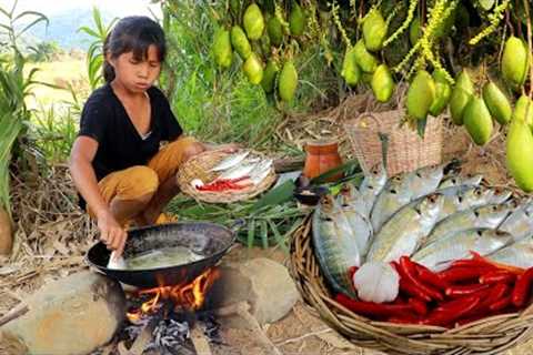 Survival skills- Cooking sea fish with sur mango sauce for delicious