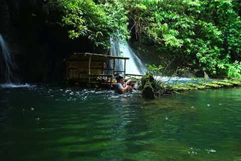 Solo bushcraft: Build Bushcraft shelters on the water. Hunt big fish. Survival in the rainforest-P.2
