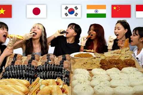 6 Asian Tries Each Country's CHEAPEST Meal (Korea,India,China,Indonesia,Japan,Vietnam) ASMR Mukbang