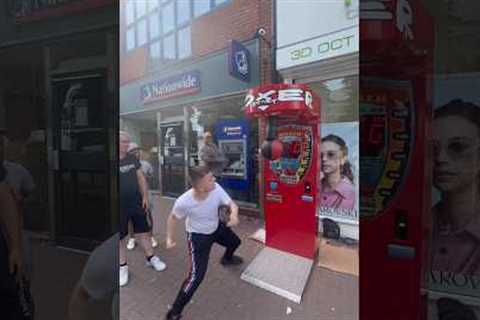 💥🥊 School kid really went for it! #boxing #punchmachine #mma #viral #fyp #reels