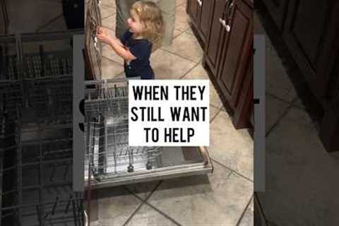 Will she still do this when she’s a teenager? 😁 #parenting #toddler #momlife #dishes #family