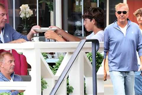 Kevin Costner Enjoys a Relaxed Breakfast with his Youngest Son in Santa Barbara in California