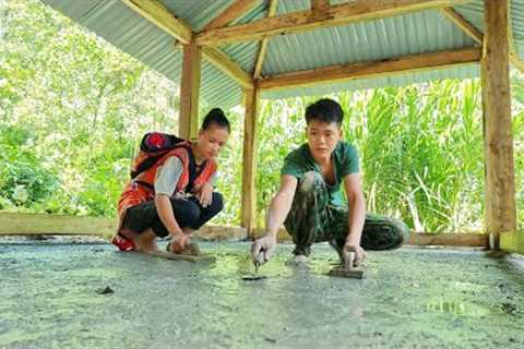 Build a beautiful wooden house with his wife, pour concrete on the floor, build a farm