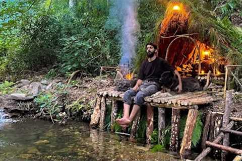 7 Days SOLO SURVIVAL CAMPING In RAIN Forest, THUNDER - Building Warm BUSHCRAFT SHELTER - Cooking
