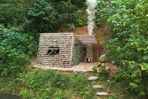 Start to Finish - Build a $1 Shelter With Coconuts. Fishing and Cooking | Primitive Villa