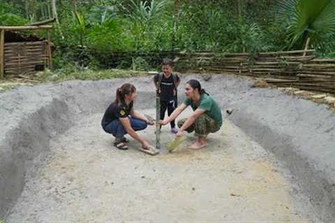Rebuilding a fish pond with cement with his wife, farm life, survival alone