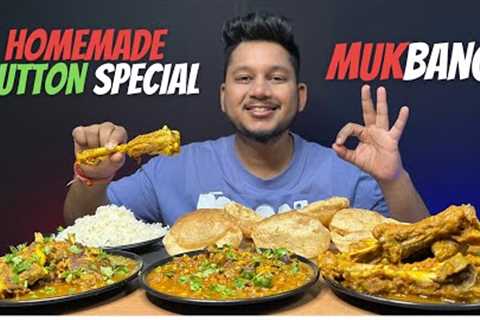 Eating Homemade Mutton Keema Kaleji | Mutton Nalli | Mutton Chaap | Spicy Indian Mutton Curry