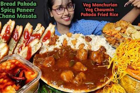 Eating Pakoda Fried Rice, Bread Pakoda, Veg Manchurian, Chips | Big Bites | Asmr Eating | Mukbang