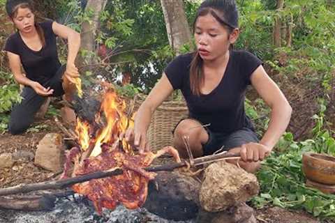 Catch and cook chicken for food of survival - Spicy chicken roasted for lunch, Eating delicious