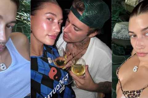 Hailey Bieber drinking with husband Justin.