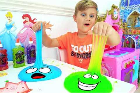 Roma and Diana are playing with slimes | Fun games with dad