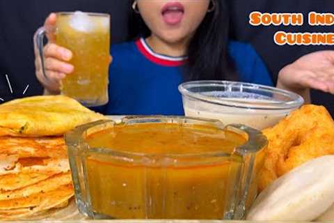 Eating Masala Dosa, Idli, Vada with Sambhar &amp; Coconut Chutney | South Indian Food MUKBANG |..