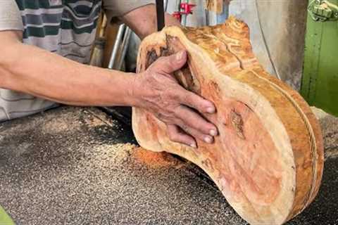 Be Surprised to See the Worker Turning Discarded Tree Branches into a Sturdy Garden Table